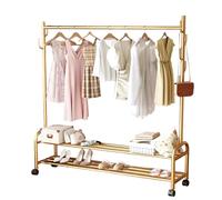 YSUEFIJO Perchero Metálico con Ruedas, Burro de Ropa con Estantes, Tendedero Balcon Exterior, Barra para Vestidos Largos, Estructura de Tubo de Acero, Colgador para Dormitorio (Capa Doble Oro 150cm)