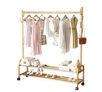 YSUEFIJO Perchero Metálico con Ruedas, Burro de Ropa con Estantes, Tendedero Balcon Exterior, Barra para Vestidos Largos, Estructura de Tubo de Acero, Colgador para Dormitorio (Capa Doble Oro 120cm)