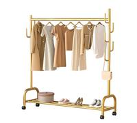 YSUEFIJO Perchero Metálico con Ruedas, Burro de Ropa con Estantes, Tendedero Balcon Exterior, Barra para Vestidos Largos, Estructura de Tubo de Acero, Colgador para Dormitorio (Capa Simple Oro 120cm)