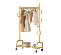 YSUEFIJO Perchero Metálico con Ruedas, Burro de Ropa con Estantes, Tendedero Balcon Exterior, Barra para Vestidos Largos, Estructura de Tubo de Acero, Colgador para Dormitorio (Capa Simple Oro 60cm)