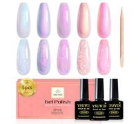 YSUVIN Esmalte de Uñas de Gel, 5 Colores Pintauñas Semipermanentes Perlas, Rosa Blanco Shell Esmaltes Semipermanentes Soak Off UV/LED Francesa Manicura, Blanco Perla y Efecto Espira