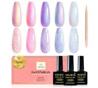 YSUVIN Esmalte de Uñas de Gel, 5 Colores Pintauñas Semipermanentes Perlas, Rosa Blanco Shell Esmaltes Semipermanentes Soak Off UV/LED Francesa Manicura, Blanco Perla y Efecto Espira