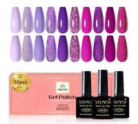 YSUVIN Esmalte Semi Permanente, 10 colores púrpura lila rosa lavanda oscuro brillante romántico con lentejuelas, soak off UV para DIY Nail Art Salon, regalos de belleza