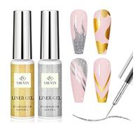 YSUVIN Esmalte Semipermanente Liner, 2 Colores Oro Plata Pintauñas Semipermanentes Soak Off UV/LED Gel Uñas Pintura de Líneas DIY Francés Manicura Nail Art Set Kit Uñas Semipermanentes, 8ML