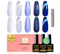 YSUVIN Esmalte Semipermanente Ojo de Gato, TPO-FREE HEMA-FREE, 5 Colores Blanco Azul Brillo Esmalte de Uñas Con Imán Soak-Off UV Para Principiantes DIY Nail Art Manicura Salón, 8 ML