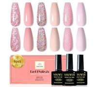 YSUVIN Esmaltes Semipermanentes para Uñas, 6 Colores Nude Rosa Nude Glitter Rosa Champán Pintauñas Semipermanentes, Esmalte Uñas Soak Off UV/LED Gel Uñas Diy Manicura Nail Art Set, 8ml