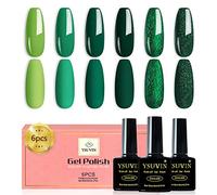 YSUVIN Esmaltes Semipermanentes para Uñas, 6 Colores Verde Oscuro Verde Esmeralda Verde Hierba Glitter Pintauñas Semipermanentes, Esmalte Uñas Soak Off UV/LED Gel Uñas Diy Manicura Nail Art Set, 8ml