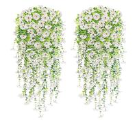 YSUVIN Flores Artificiales Colgantes, 4 Piezas Flores Artificiales de Exterior, 76CM Plantas Falsas Colgantes, Decoración de Exterior Balcón Jardín Patio Decoración de Boda, Blanco