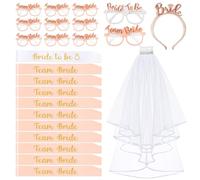 YSUVIN JGA Accessoires Frauen Set, 24 PCS Junggesellenabschied Frauen, 1 Braut Schärpe, 10 Team Bride Schärpe, 10 Jga Brille, 1 Braut Schleier, 1 Tiara, JGA Deko(Weiß & Gold)