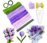 YSUVIN Limpiapipas Manualidades Set 784 Piezas, Azul Claro-Morado, Morado Claro, Micromorado, Verde Militar Limpia Pipas, Viene con Estambres, Tallos, Cintas, Cinta de Gasa y Bolsa de Flores