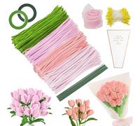 YSUVIN Limpiapipas Manualidades Set 784 Piezas, Jade-Rosa, Rosa, Ligeramente Rosa, Verde Militar Limpia Pipas, Viene con Estambres, Tallos, Cintas, Cinta de Gasa y Bolsa de Flores, Para Flores DIY