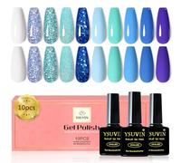 YSUVIN Pintauñas Semipermanentes, 10 Colores Lago Azul Turquesa Morado Blanco Glitter Cian Primavera Verano Esmaltes Semipermanentes para Uñas Soak Off UV/LED de Nail Art Manicure Salon, 8ml