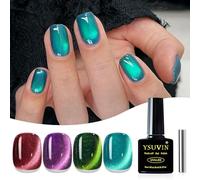 YSUVIN Smarto Ojos De Gato, 4 Colores 9D Cat Eye Gel Semipermanente Rojo Morado Verde Blu con Imán Soak Off UV/LED para Principiantes Manicura y Salón, Salón, 8 ML