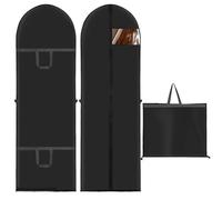 YSWOVUO 2 Piezas Fundas Ropa Largos, Fundas Ropa Armario con Cremallera 180×60cm, Plegable Negro con Ventana Visible para Vestidos, Abrigos, Trajes, Bolsa de Traje Antipolvo para Viaje