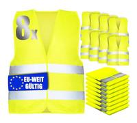 YSWOVUO 8 Piezas Chaleco Reflectante Homologado, Chalecos Reflectantes Seguridad con Bolsa - Certificado EN ISO 20471, Colete Reflector Alta Visibilidad Ideal para Auto, Construcción