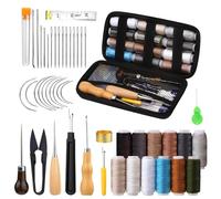 YSWOVUO Herramientas Cuero Kit, 48 Piezas Kit de Costura de Cuero, Kit de Cuero Herramientas Incluye Punzón de Coser, Abridor de Costuras, Dedal y 12 Colores de Hilo de Reparación, para Cuero DIY
