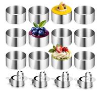 YSWOVUO Juego de 16 anillos de postre de acero inoxidable de alta calidad, 16 unidades, acero inoxidable para servir anillos de 8 cm con 4 tapas y base, anillos para tartaletas para mousses, postres