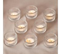 YSWOVUO Juego de 24 Mini Portavelas de Cristal Transparente, 5cm x 3.5cm, para Velas Pequeñas, Decoración para Cenas Románticas, Compromisos, Bodas y Aniversarios