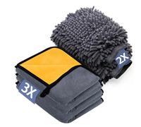 YSWOVUO Juego de 3 Piezas Bayeta Microfibra & 2 Piezas Manoplas de Secado Lavado, 600 g/m² Toalla Secado Coche para Secar Sin Arañazos y Pulir (40 x 30 cm)