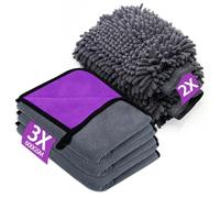 YSWOVUO Juego de 3 Piezas Bayeta Microfibra & 2 Piezas Manoplas de Secado Lavado, 600 g/m² Toalla Secado Coche para Secar Sin Arañazos y Pulir (40 x 30 cm)
