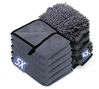 YSWOVUO Juego de 5 Piezas Bayeta Microfibra & 4 Piezas Manoplas de Secado Lavado, 600 g/m² Toalla Secado Coche para Secar Sin Arañazos y Pulir (40 x 30 cm)