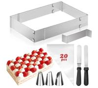 YSWOVUO Molde Pastel Mousse Ajustable, Molde Pastel Acero Inoxidable, Molde Extensible para Hornear para Pastel, Mousse, Tiramisú 18-28 cm 32-42 cm