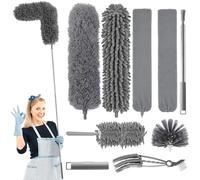 YSWOVUO Plumero Telescopico Extensible, 9 Piezas Plumero Atrapapolvo Lavable, Duster para Limpieza Techo, Telarañas, Ventiladores de Techo Alto