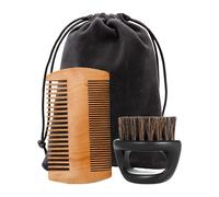 YsXoWiui Kit de Cuidado de Barba con Cepillo para Barba Peine Doble de Madera Bolsa de Tela y Herramientas para Suavizar y Limpiar Adecuado para Viaje Regalo, Mango de PP