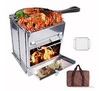 YSXXIAN Estufa de leña portátil para Acampar, brasero Plegable de Acero Inoxidable con Parrilla y cenicero, Herramienta de Cocina Ligera para Exteriores, Ideal para Senderismo y picnics.