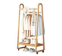 YSXXIAN Perchero móvil de bambú con Ruedas, Perchero Multifuncional con 3-5 Ganchos y Estante para Zapatos, para Dormitorio y Sala de Estar, Color Nogal, 100 cm.