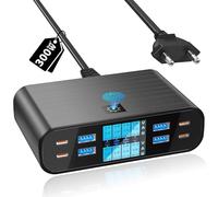 YSYFAD Cargador USB C Multiple 8 Puertos con Pantalla LED, 300W 8 Puertos Estacion de Carga PD PPS Cargador USB C 65W Rapida QC3.0 USBA Carga para Macbook Portátiles Cargador i Phone Pad, Negro