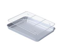 Ysyqkn Bandeja para Horno de Acero Inoxidable Hoja Bandeja Rejilla con Rejilla Elevadora y Bordes Altos de 2.5 Cm para Hornear sin Derrames, tal como se describe, 22cm x 17.5cm