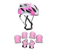 Ysyqkn Casco Protector Infantil con Rodilleras Y Coderas Ajustables, Equipo de Patinaje con Carcasa Acolchada de PVC E Interior Transpirable, Apto para Cicli, Rosa