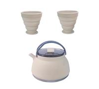 Ysyqkn Juego de Camping de 3 Piezas: Hervidor, Tetera Plegable con Tazas, de Acero Inoxidable, Utensilios de Cocina Portátiles para Acampar, Caqui Claro