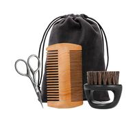 Ysyqkn Kit de Cuidado de Barba para Hombres con Cepillo para Barba Peine de Madera Doble Tijeras Mini y Bolsa Funciones de Suavizado y Limpieza Adecuado