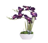 YSZL Orquídea Artificial Grande en Maceta, arreglo Floral de Seda con jarrón de cerámica, Morado Oscuro