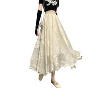 YSZWIN Faldas largas Mujer Impresión De Encaje De Cintura Alta Falda Larga De La Fiesta De Primavera Falda De Verano Femenina-a-Talla Única