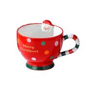 YT-KOKE Christmas Theme Ceramic Breakfast Cups, Merry Christmas Ceramic Coffee Mug with Handle, Large Capacity Porcelain Mugs (Red)