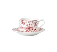 YT-KOKE Juego de Taza de Café y Platillo de Cerámica Red Rose, Taza de Porcelana Retro con Asa, Taza de Té con Patrón de Flores Pintadas a Mano con Cucharas