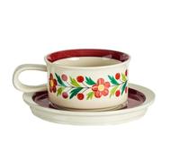 YT-KOKE Set di Tazze da Caffè e Piattini in Ceramica Floreale Vintage, Tazza in Porcellana Retrò con Manico, Tazza da tè con Motivo Floreale Dipinto a Mano con Cucchiai (C)