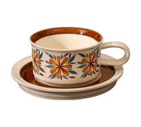YT-KOKE Set di Tazze da Caffè e Piattini in Ceramica Floreale Vintage, Tazza in Porcellana Retrò con Manico, Tazza da tè con Motivo Floreale Dipinto a Mano con Cucchiai (B)