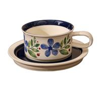 YT-KOKE Set di Tazze da Caffè e Piattini in Ceramica Floreale Vintage, Tazza in Porcellana Retrò con Manico, Tazza da tè con Motivo Floreale Dipinto a Mano con Cucchiai (A)