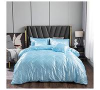 YT-KOKE Silky Satin Solid Color Bedding Set, Diamond Pattern Duvet Cover Set with Zipper Closure, Lightweight and Breathable,Soft and Durable Bedding Set (Turquoise,Double-200x200)