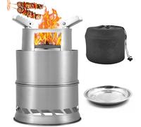 YTACREA 5 en 1 Brasero Exteriores sin Humo, Acero Inoxidable Portatil Chimenea con Cenicero Extraíble y Bolsa de Almacenamiento, Apto para Acampar y Uso al Aire Libre, Camping Accesorios, Plata