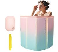 YTACREA Bañera Adulto Portatil Plegable, Baño Hielo y Caliente, Independiente para el Hogar, Bañera de Remojo con Capa de Aislamiento Gruesa, Incluye Cojín, Tubo de Drenaje, 70 x 65CM, Rosa Verde