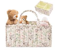 YTACREA Organizador Pañales para Bebé, Cesta Cambiador Bebe con Scomparti Rimovibili Desmontables e Maniglie, Canastilla Bebe para Guardería de Toallitas y Artículos, Cesta Pañales Bebe, Patrón Floral