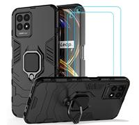 Ytaland Ring Funda Compatible con Realme 8i, con 2 Unidades Cristal Templado Protector de Pantalla, Silicona Carcasa con 360-Grados Anillo Giratorio para Soporte de Coche Magnético(Negro)