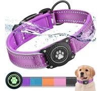Ytanest Soporte para Collar de Perro Airtag 100% Impermeable Compatible con Apple Air Tag Integrado para Perros Pequeños y Grandes, Morado 01, L