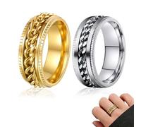 YTAXYZWR Anillo Giratorio para Hombre antiestrés de Acero Inoxidable, diseño de Engranaje, Color Dorado y Plateado, Talla Ajustable para Uso Diario y Regalo