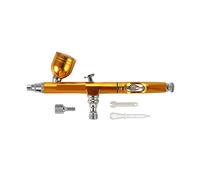YTBHSHXZ, Aerógrafo de doble acción con boquilla de 0,3 mm, pistola pulverizadora, pinceles rojos/dorados for decoración de tartas, manicura de uñas, con llave y pajita.(NT 133G)